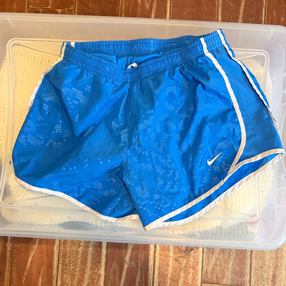Girls Nike Blue Athletic Running Shorts with White Trim